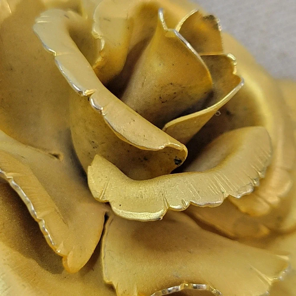 Vintage Lisner Gold Tone Rose Flower Brooch Pin 2.25 Inch Cottagecore
